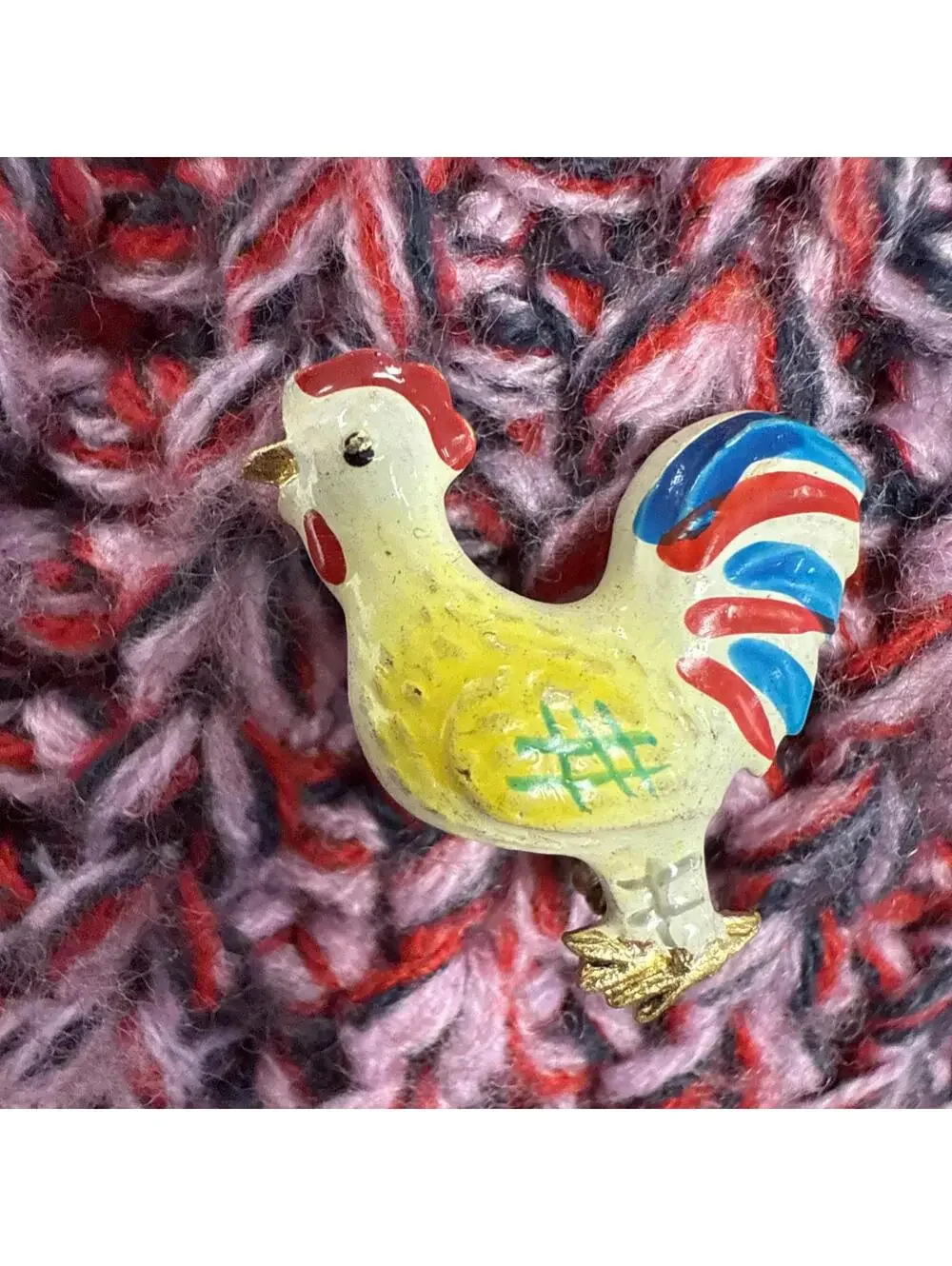 Vintage Rooster Enamel Metal Pin Brooch